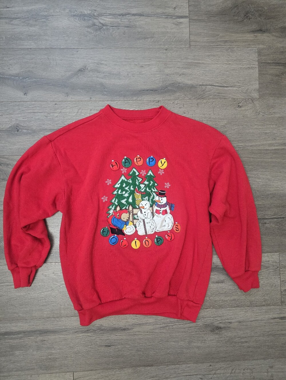 1990's Happy Holiday's Crewneck Sweatshirt Embroidered Christmas Small